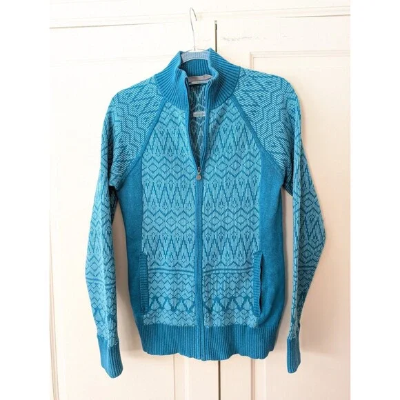 Athleta Full Zip Retro Ski Sweater w/Pockets | Women's Size M | Teal Blue - Picture 6 of 13